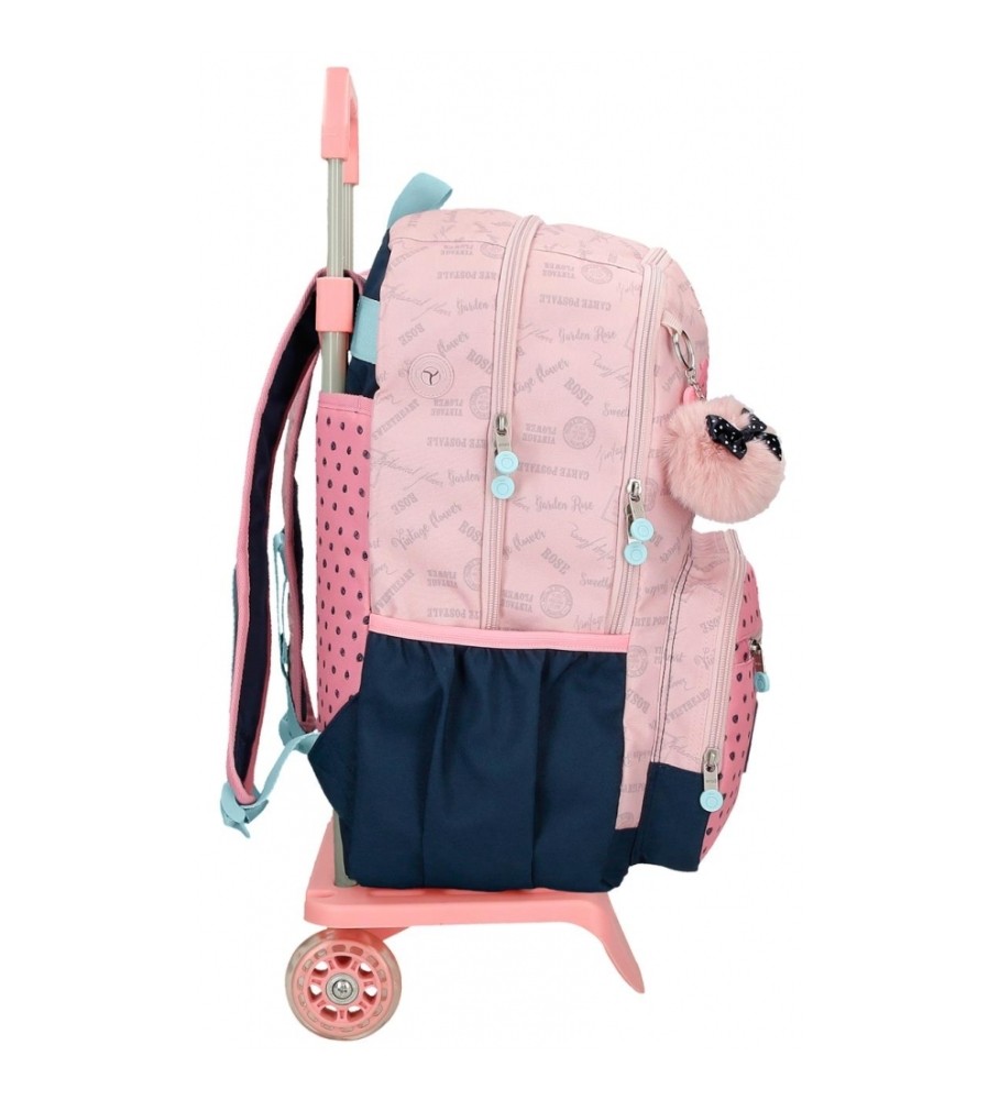 Mochila Enso Bonjour com dois compartimentos e rodinhas, rosa