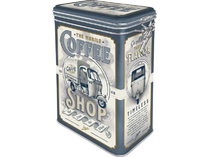 Nostalgic Art Vorratsdose Ape Coffee Shop 1.3 l, Blaugrau/G Retro-Kaffeedose mit Clipverschluss