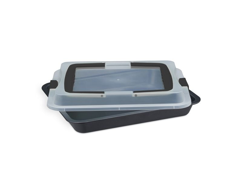 relaxdays Backform eckig 40.5 cm x 32.5 cm, Schwarz Praktische Blechkuchen Transportbox