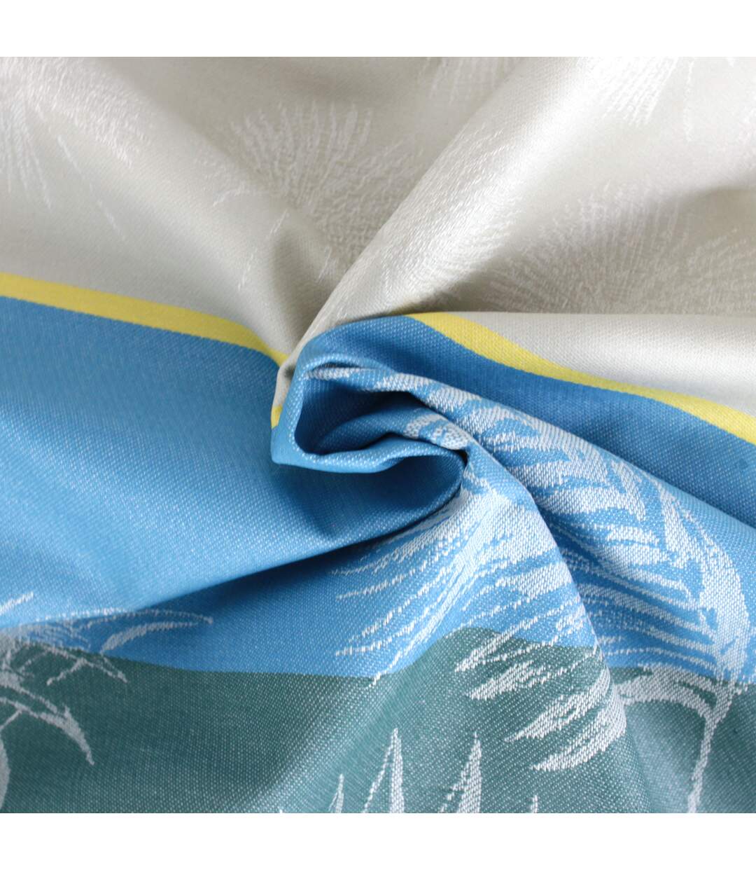 Nappe rectangle 150x350 cm PALMIER bleu lagon Jacquard coton +