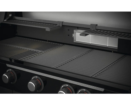 Tenneker® Halo TG-5 U Gasgrill 204,6 x 65,6 x 117 cm 5-pits + zijbrander en achterbrander, gietijzeren rooster, platformsysteem, glazen inzetstuk in het deksel