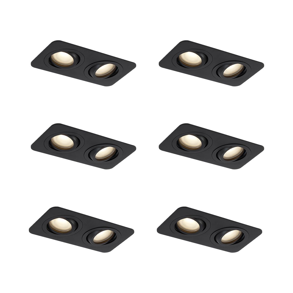 Set van 6 Afgeronde inbouwspot zwart GU10 50mm draai- en kantelbaar IP44 2-lichts - Alberto