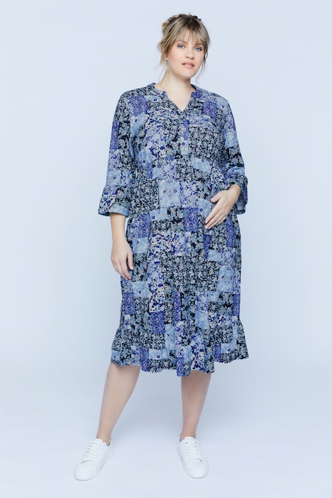Bellieva-Kleid, Jersey, Rundhals, Volants, 3/4-Ärmel, Biobaumwolle, GOTS