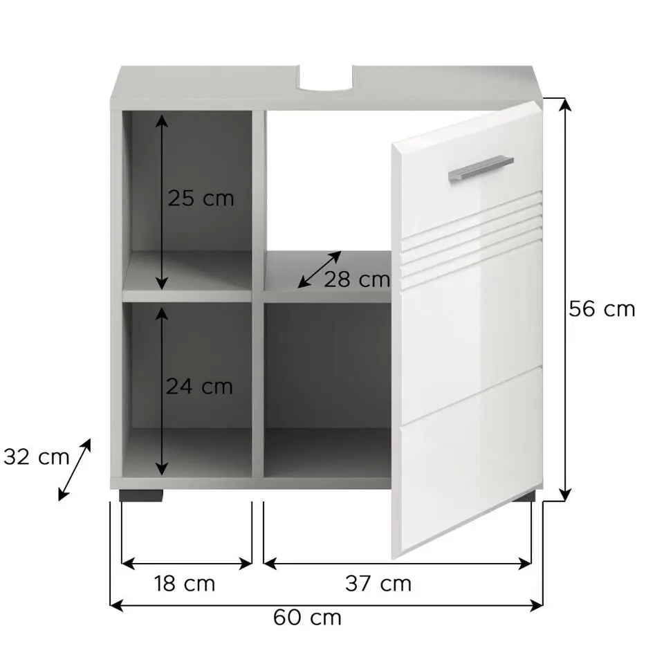 Hioshop Copa wastafel 1 deur- 2 planken wit hoogglans- lichtgrijs