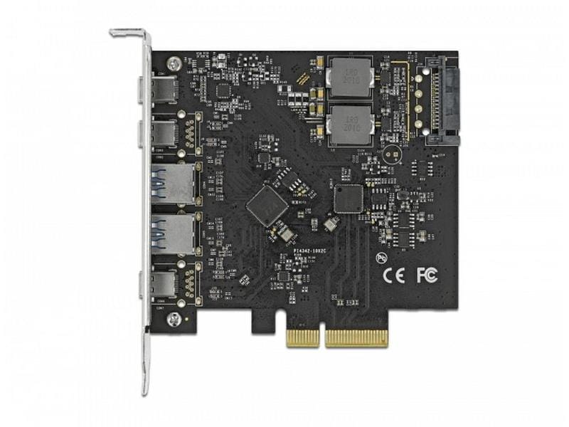 Delock PCI-Express-Karte USB 3.1 Gen2 - 3x USB-C   2x USB-A PCIe-Schnittstellenkarte mit fünf USB-3.1-Anschlüssen (Typ-C und Typ-A)