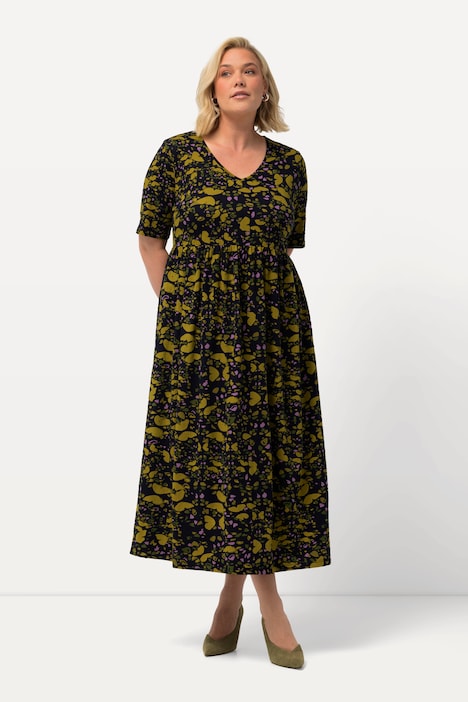 Jerseykleid, Schmetterlinge, V-Ausschnitt, Halbarm