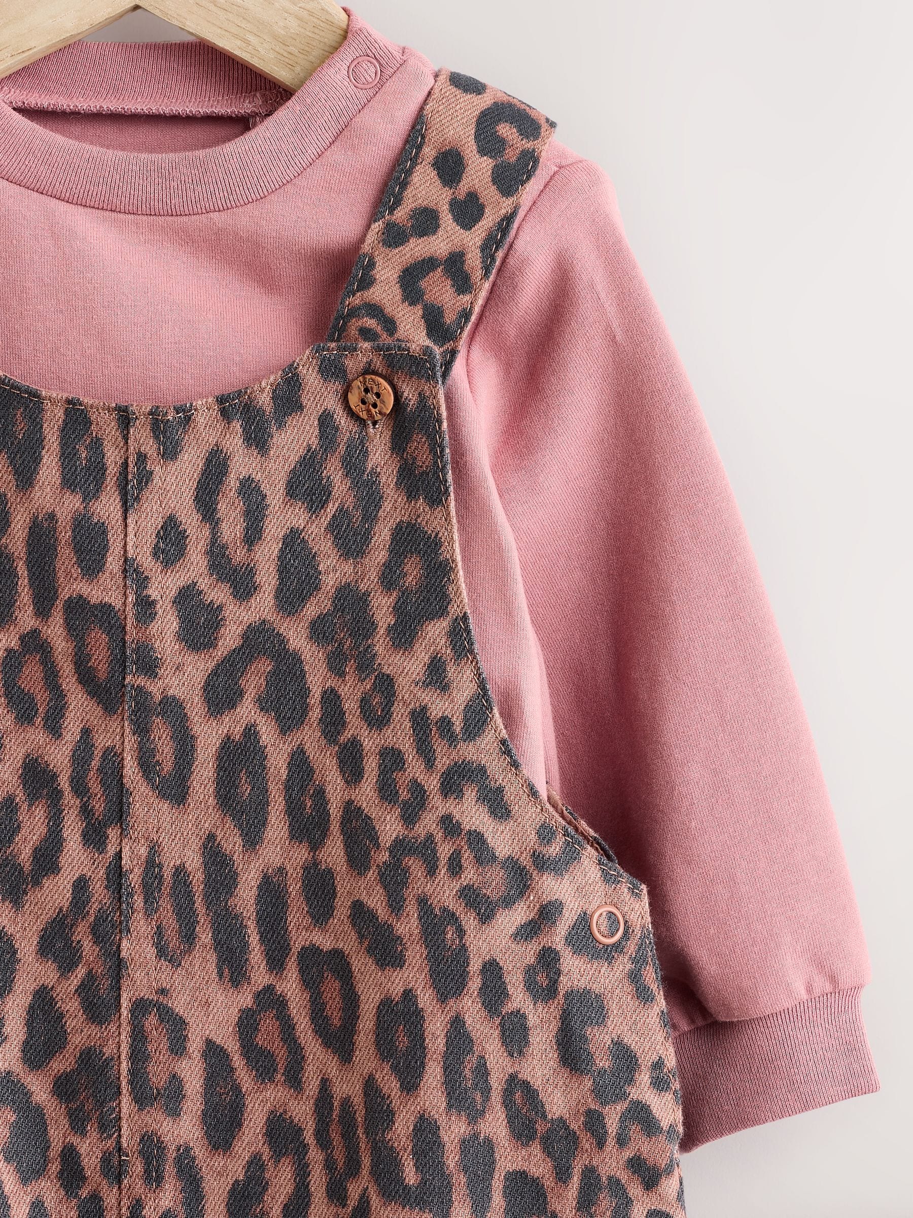 Lichtbruine luipaardprint - Baby Bodysuit met lange mouwen en bretelbroeken Set (0mnd-2jr)