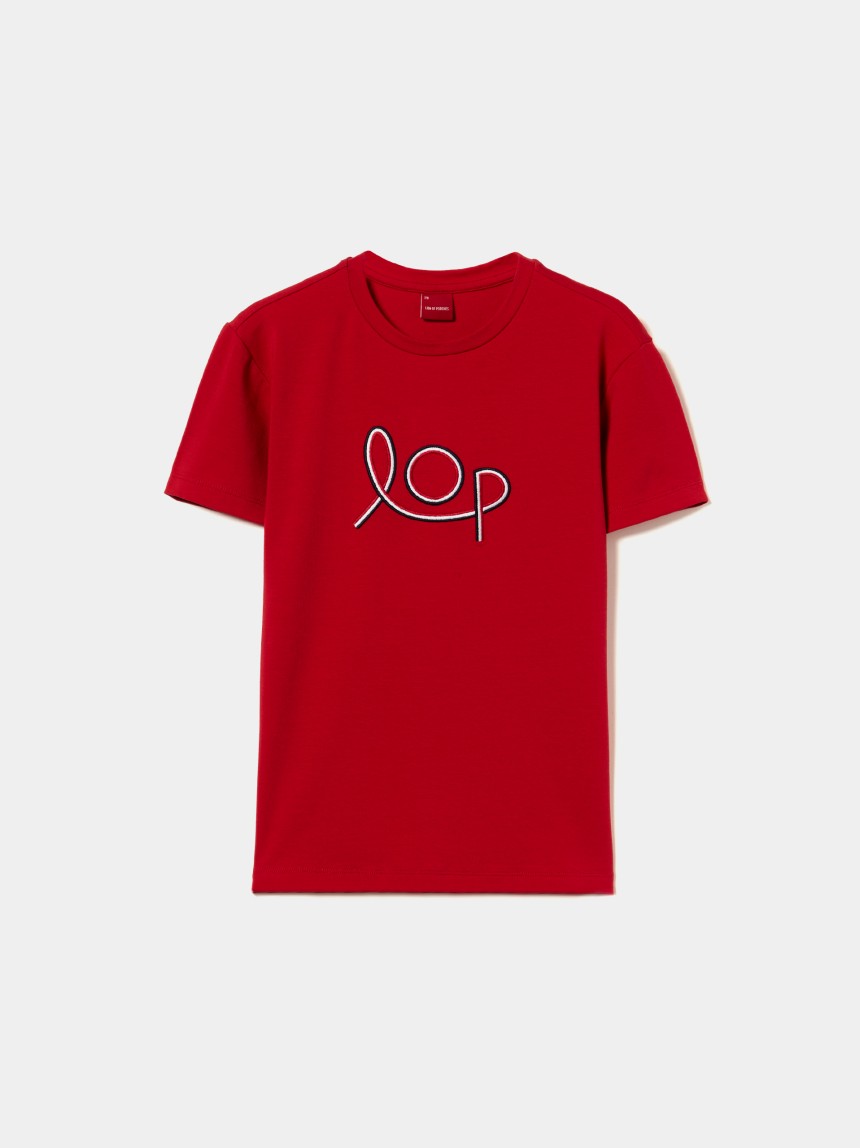 T-shirt manga curta com bordado LOP
