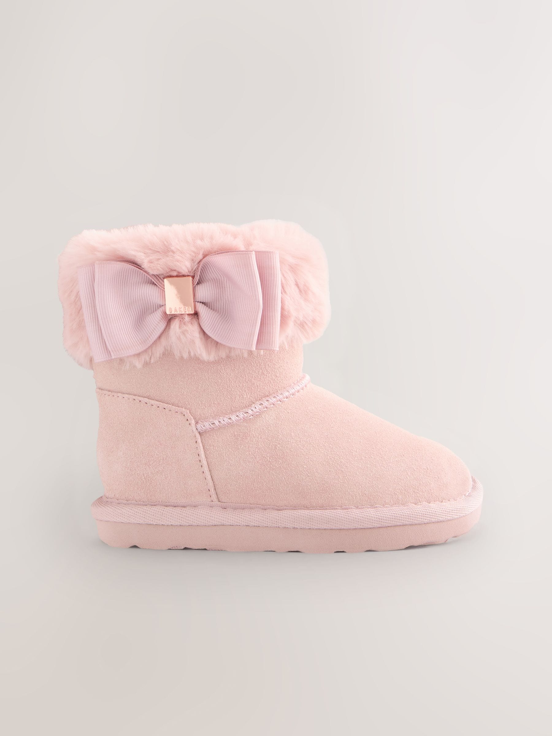 Roze - Baker by Ted Baker - Meisjespantoffels met imitatiebont en strik