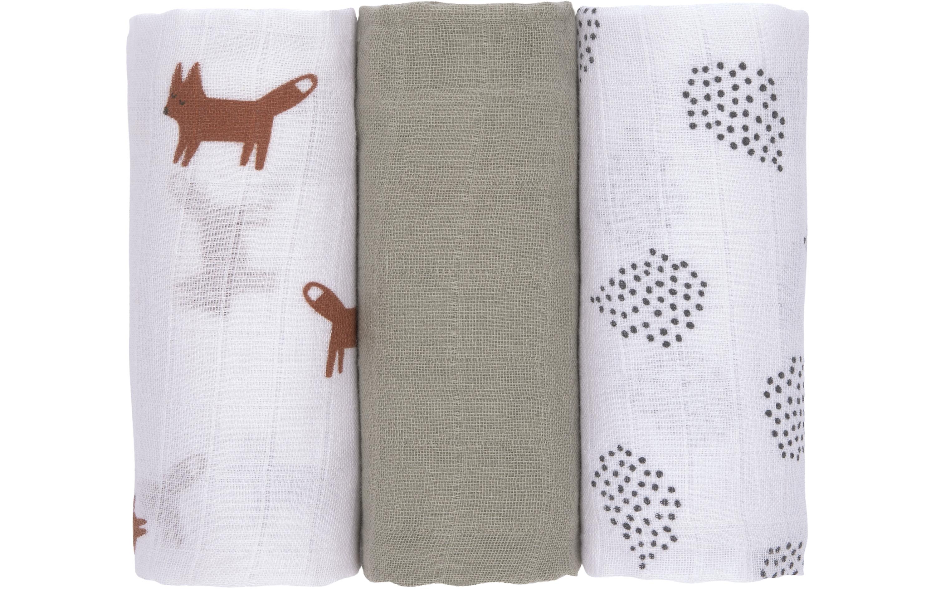 Mulltuch 3er Set 60 x 60 cm Little Forest FoxEinschlag- und Mulltuch 3er-Set