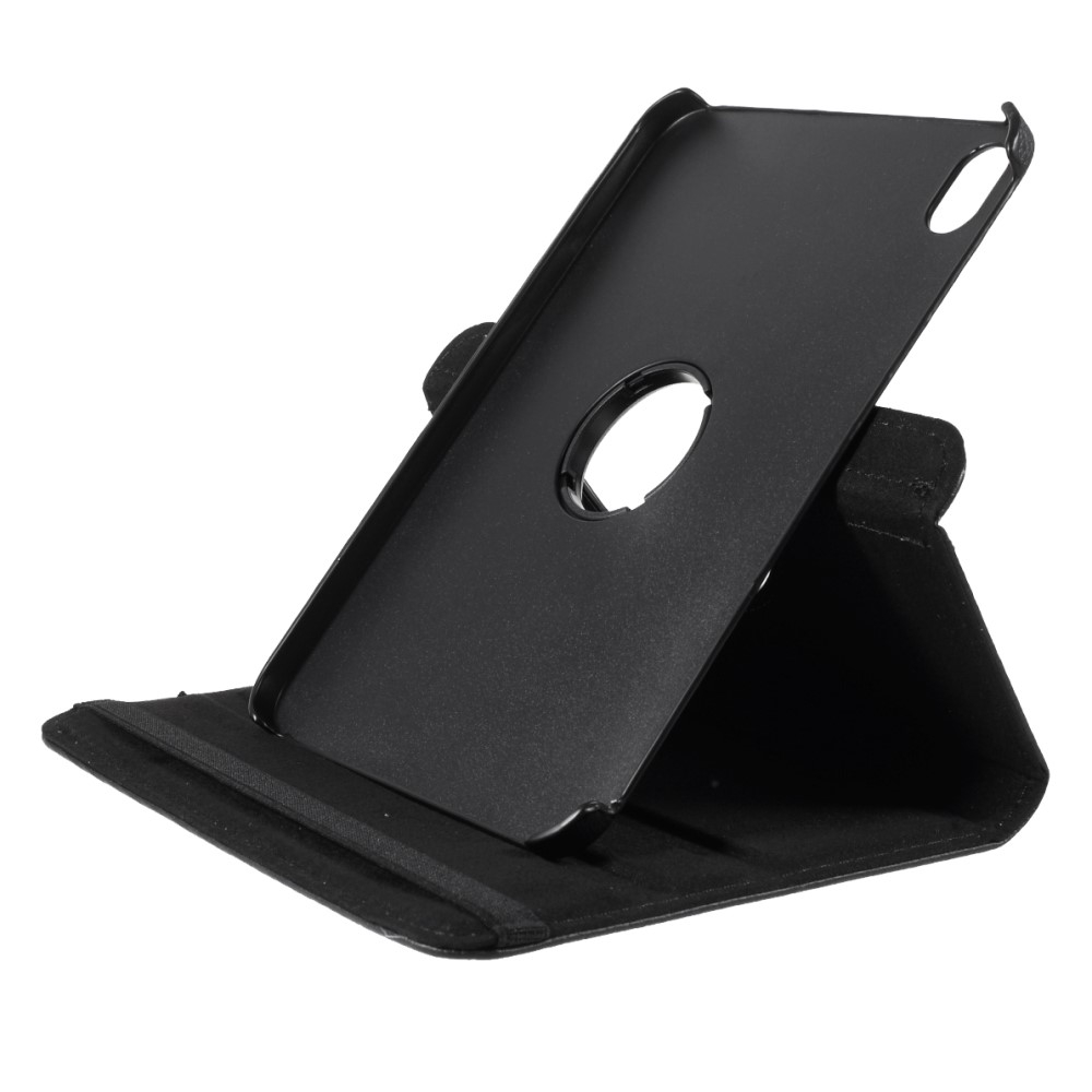iPad Mini 7 (2024) / Mini 6 (2021) Leder Flipcase Tasche   360 Grad Drehfunktion Litchi Look - Schwarz
