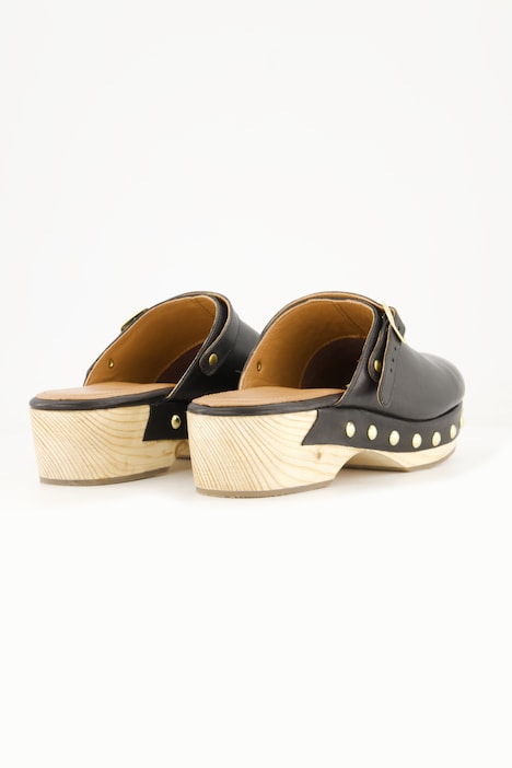 Clogs, Holzsohle, Nieten, Blockabsatz
