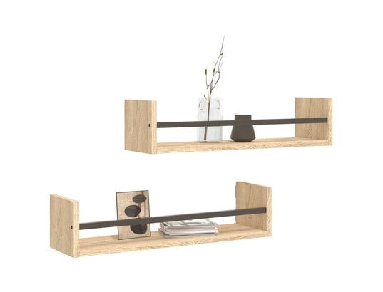 VIDAXL - Etagère murale étagères murales avec barres 2 pcs chêne sonoma 60x16x14 cm