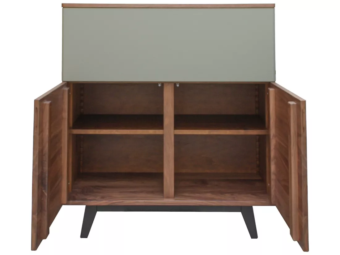 Vaisselier noyer naturel massif et laqué, 2 portes , 1 abattant - 100L x 46P