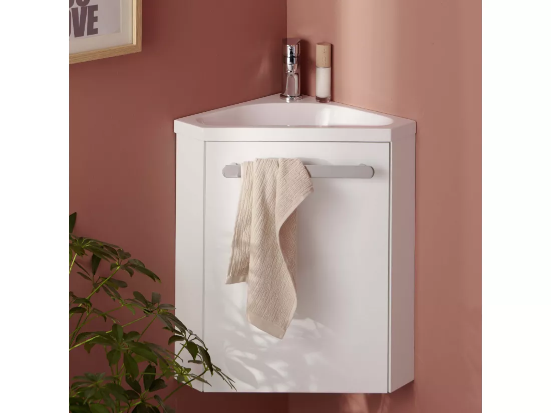 Meuble lave-mains d'angle blanc SKINO