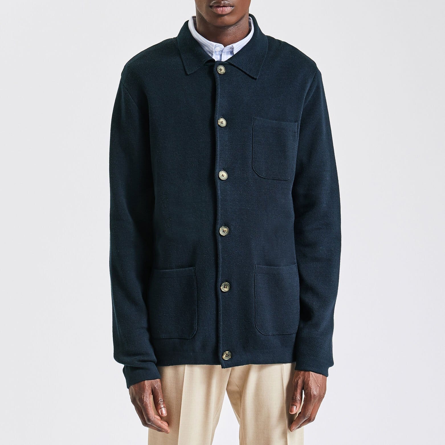 Gilet col chemise en maille Bleu foncé