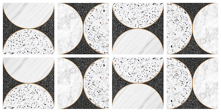 Lot 8 carreaux adhésifs décoratifs Vinyl Way Bruxelles Dada Art effet marbre noir & blanc L.20 x L.20 cm x ep.1,3 mm
