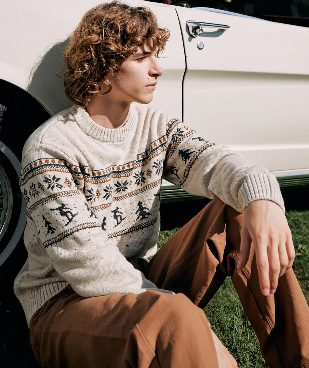 PULL JACQUARD MIXTE EN TRICOT ET FIBRES RECYCLÉES ÉCRU