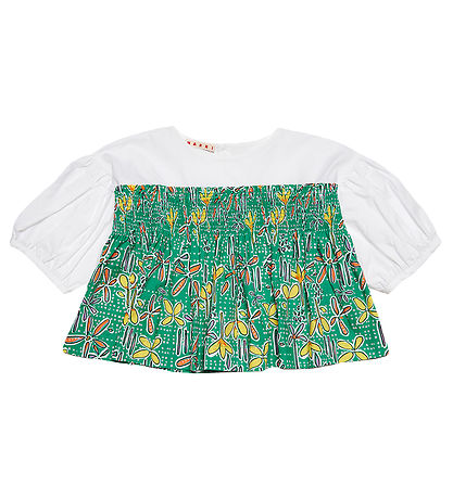 Marni Hemdbluse - Weiß/Grün m. Blumen
