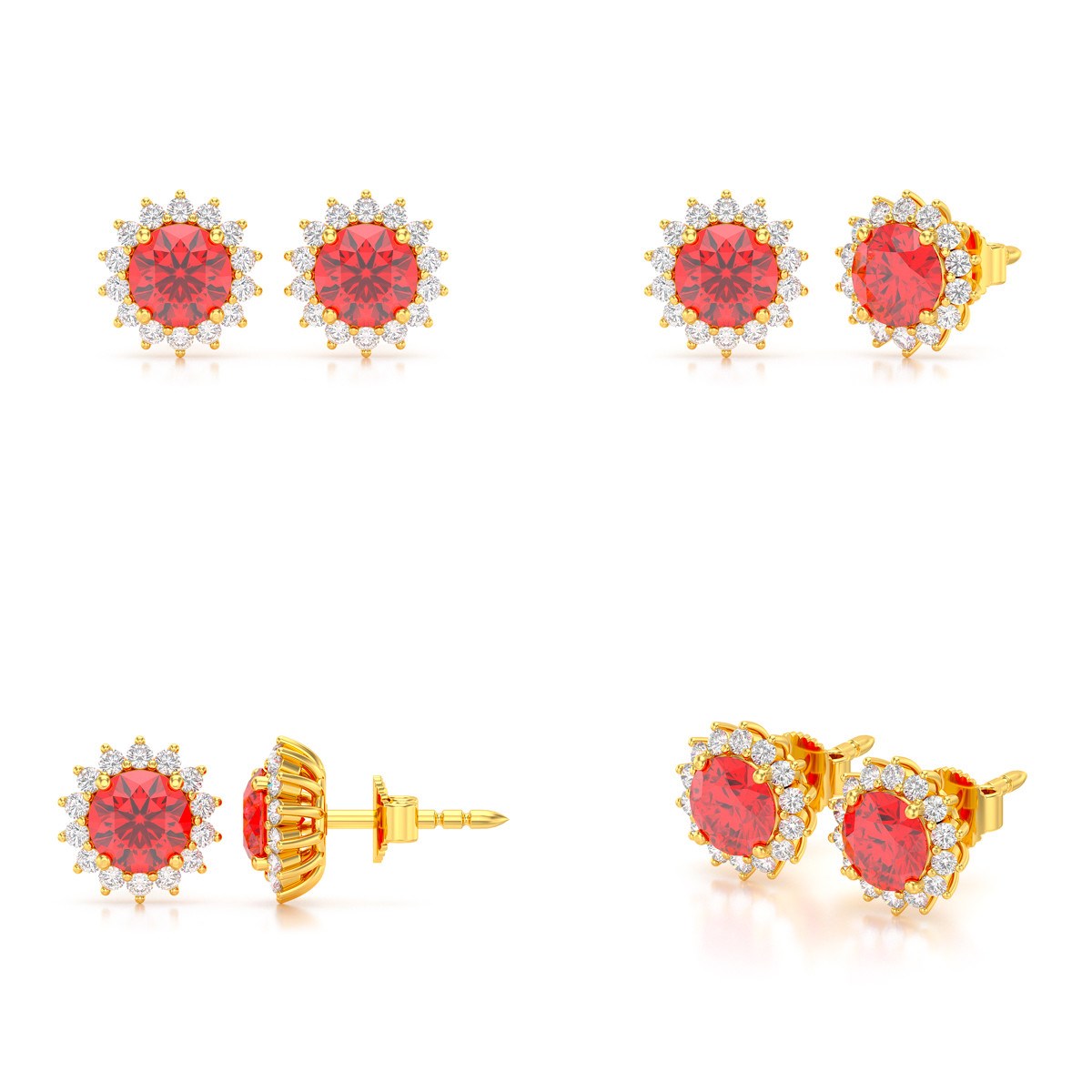 Boucles d'oreilles ADEN Or 585 Jaune Rubis et Diamant 2.61grs