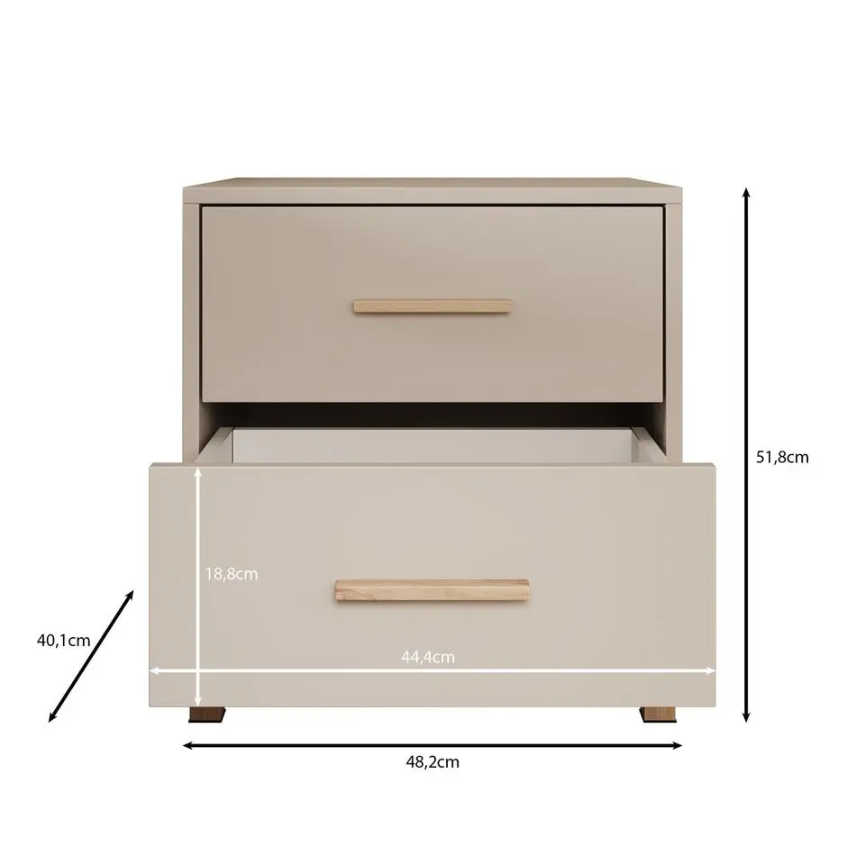 Meubella - Nachtkastje Bahia - Beige - 48 cm - 2 lades