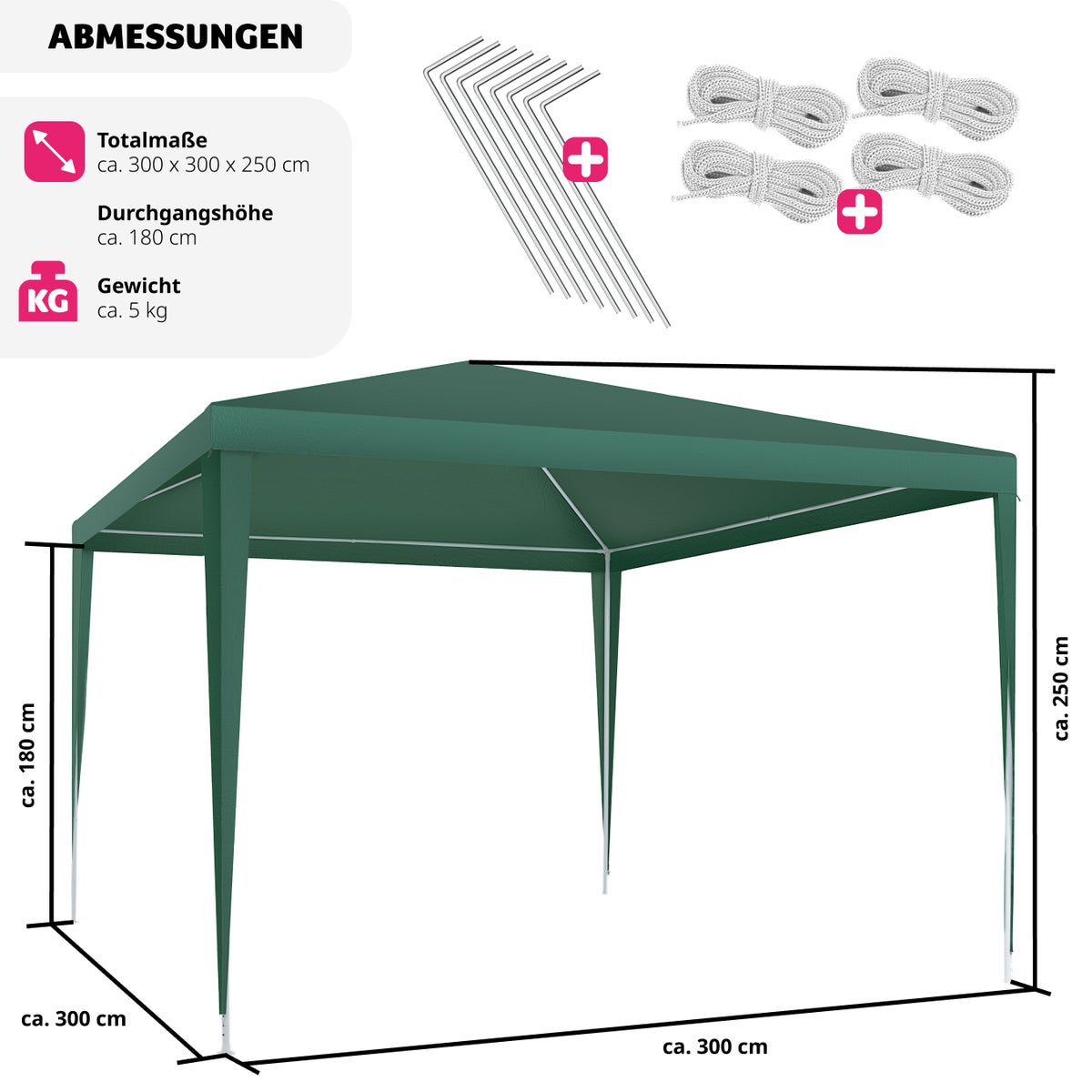 tectake Kara 3 x 3 m paviljoen inclusief scheerlijnen en haringen
