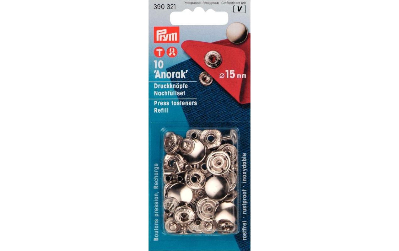 Druckknöpfe Anorak Silber, 15 mmNähfreie Druckknöpfe zum Nachfüllen