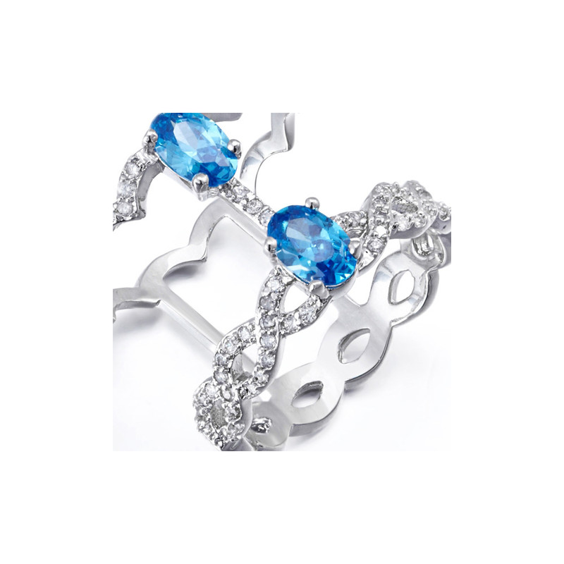 Bague orné de cristal de Swarovski Blanc et Bleu et Plaqué Rhodium