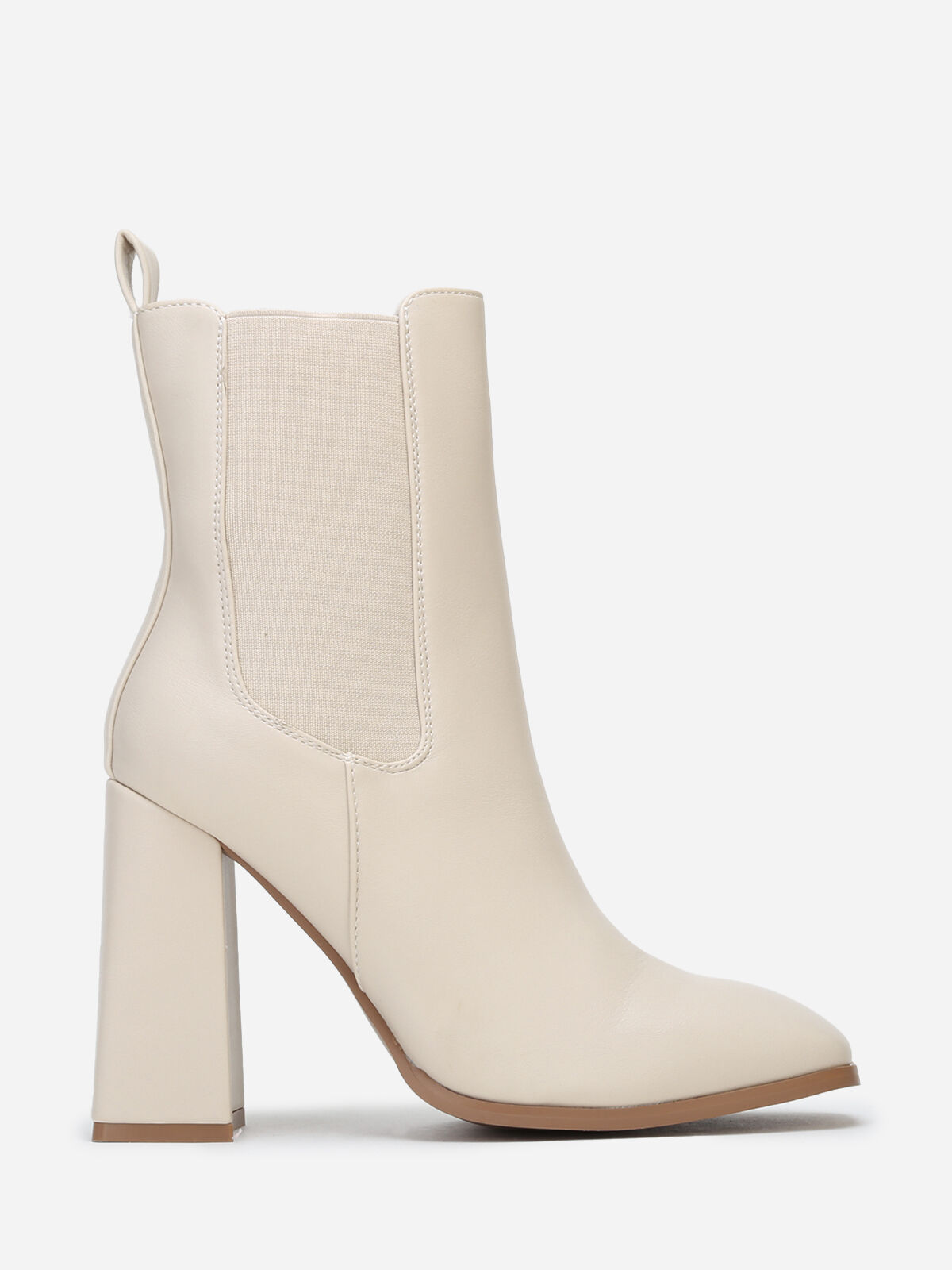 Bottines chelsea carrées à talon- Beige