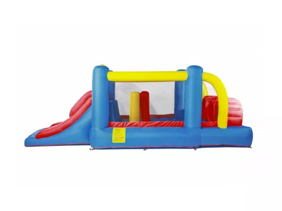 Château gonflable : aire de jeux gonflable avec obstacles et double toboggan - surface de jeux : 560 x 255 x 190 cm - Wipe out