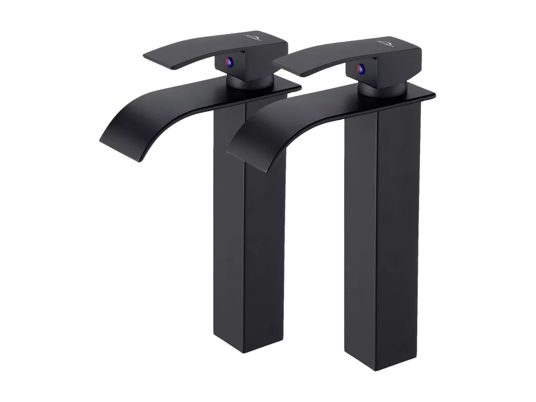 AuraLum Max 2PCS Mitigeur Robinet Lavabo Cascade Noir Moderne Mitigeur Robinet Salle Bain pour Vasque à Poser Robinetterie pour lavabo,EU Modèle