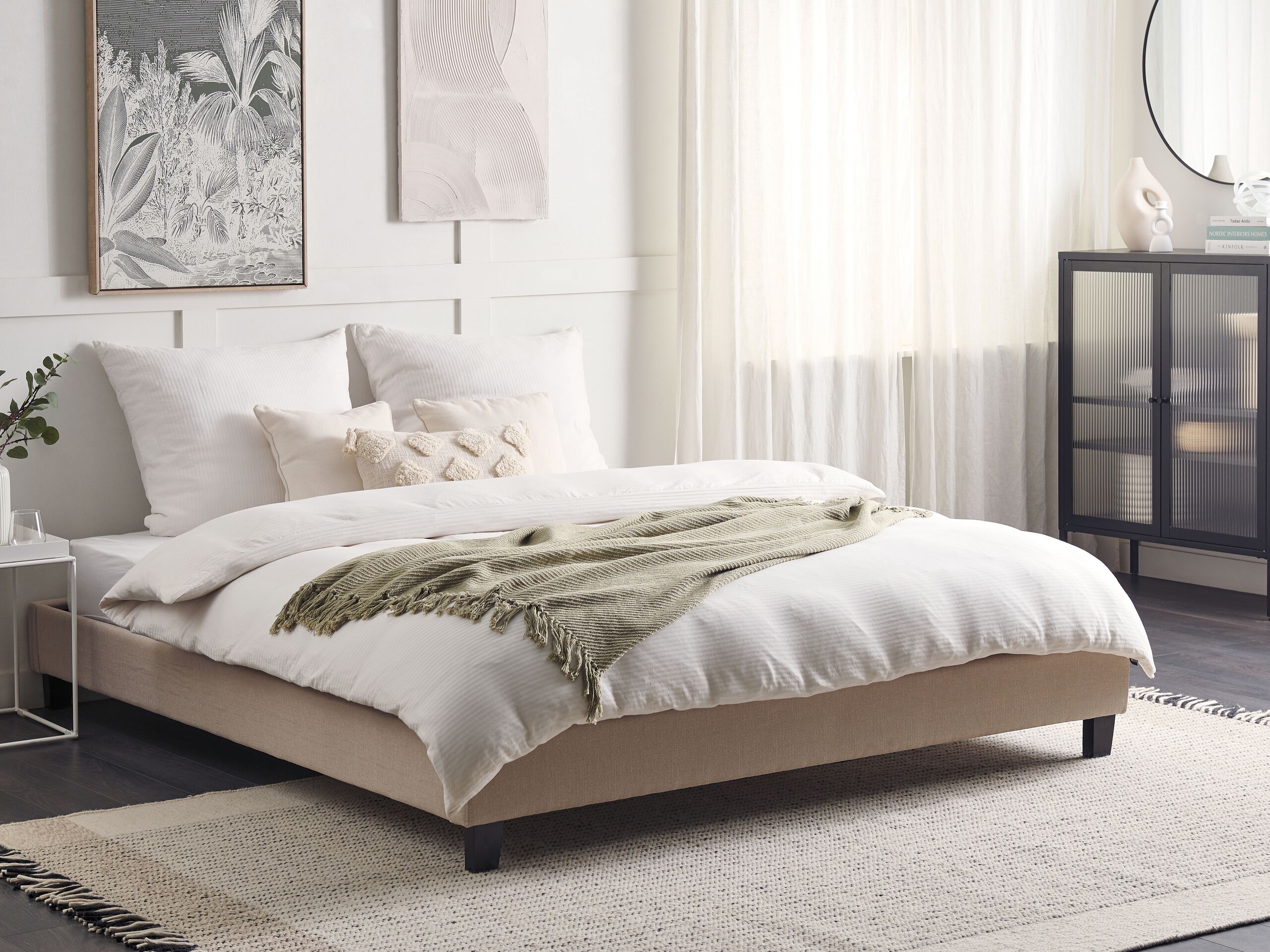 Beliani-ROANNE-Tweepersoonsbed-Donkerhout-180 x 200 cm-Polyester