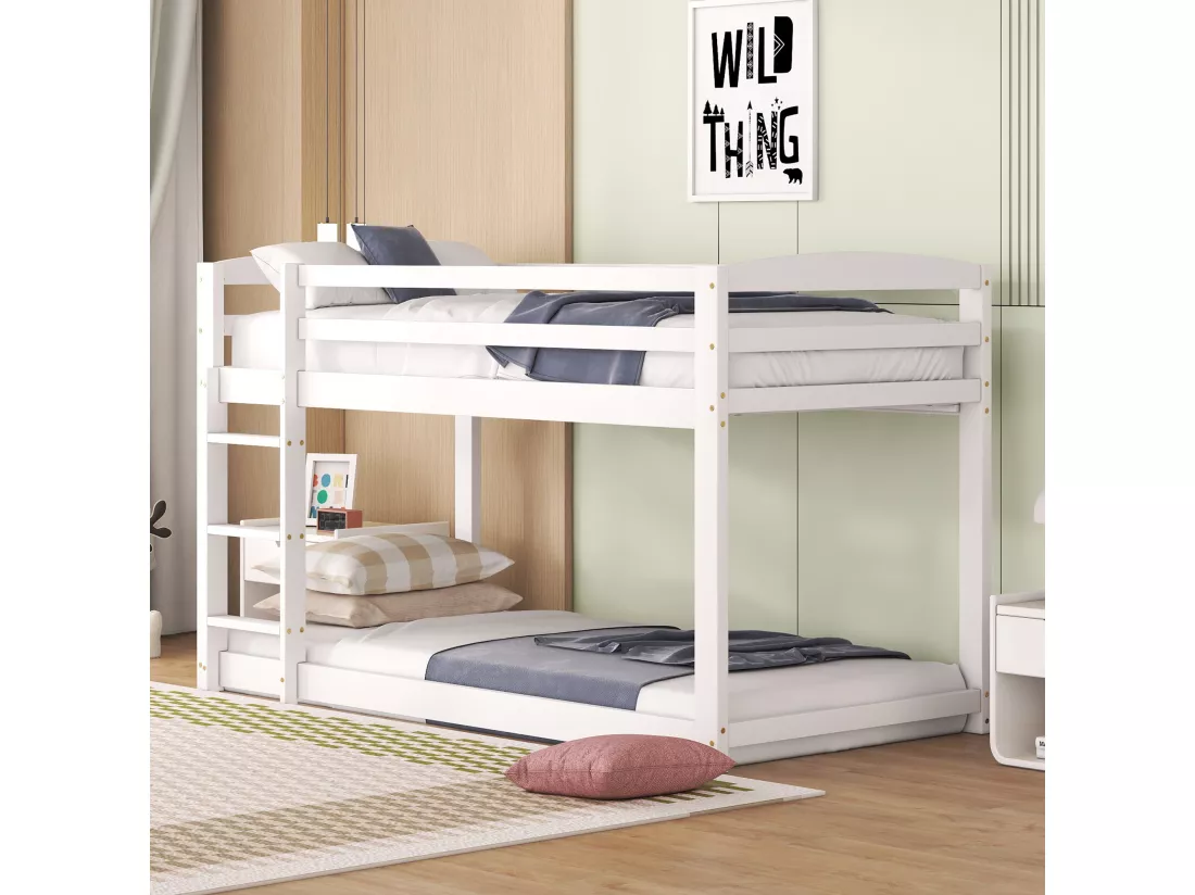 Lit superposé pour enfants et adolescents, structure en bois massif, montage facile, 90x200cm, blanc