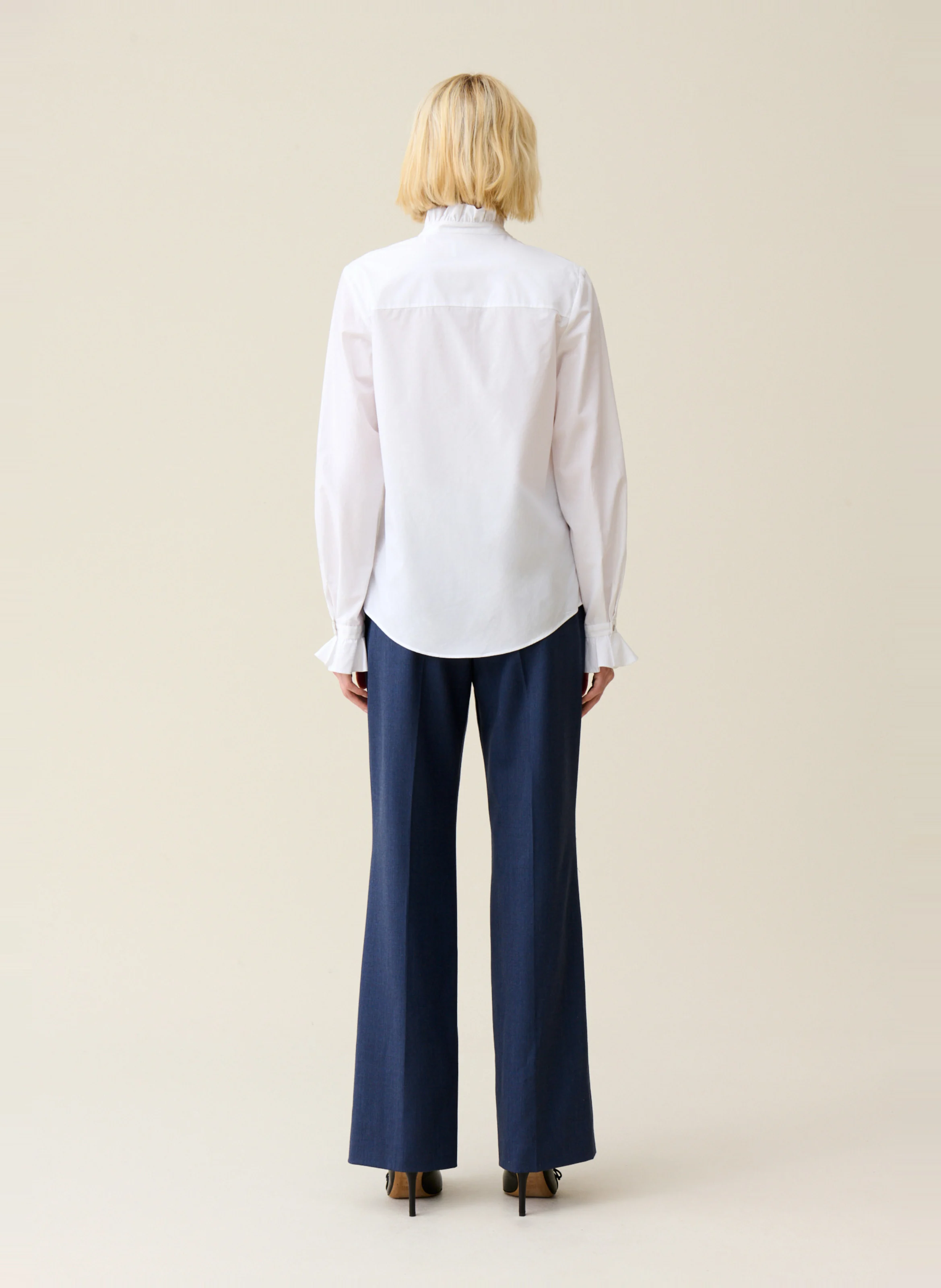 Chemise col victorien droite en coton| Blanc