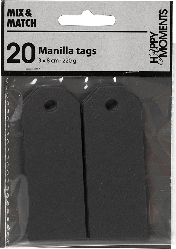Manillamærker - Str. 3X8 CM - 220 G - Sort - 20 Stk