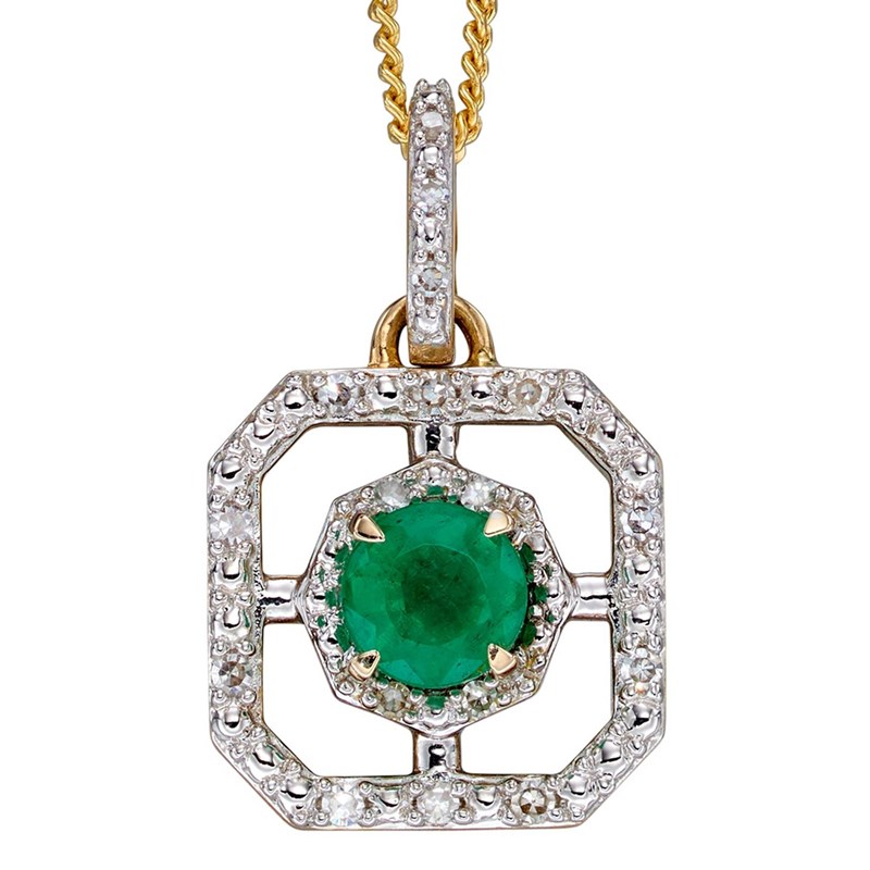 Collier emeraude et diamant sur or blanc 375/1000
