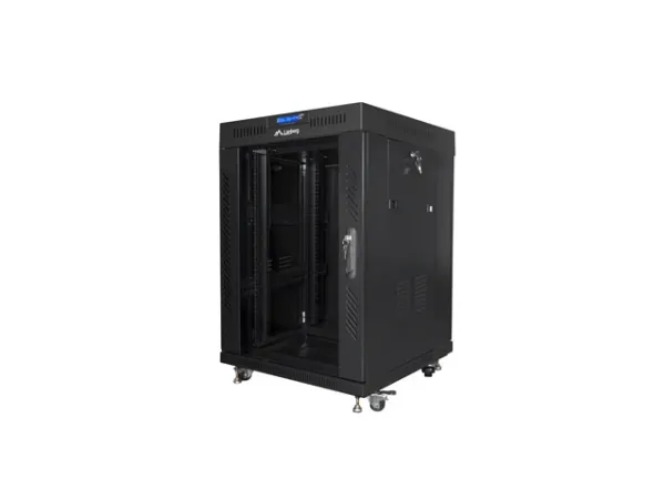 Lanberg - Rack kabinet - med display, 2 køleblæsere - sort, RAL 9004 - 15U - 19