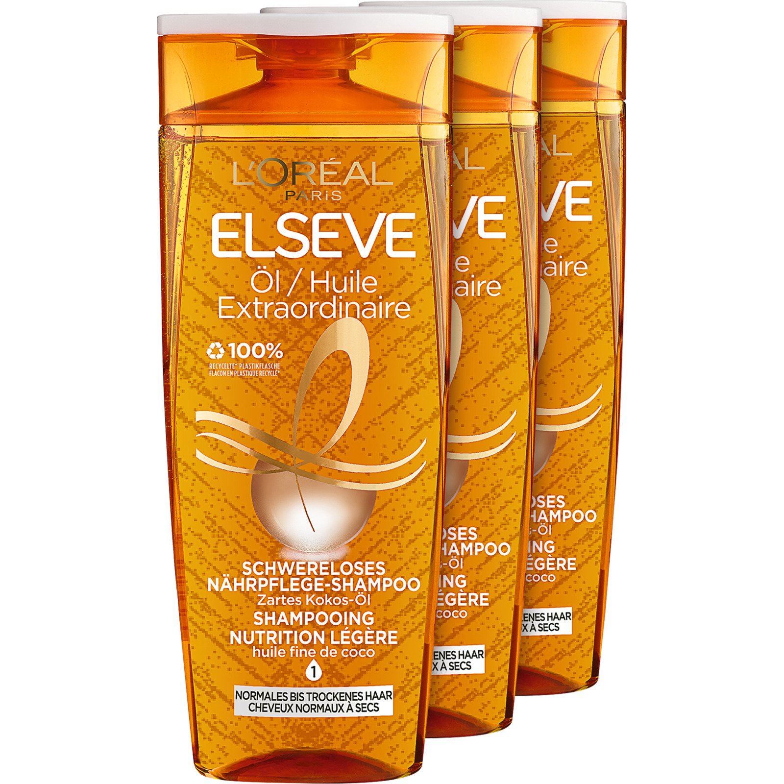 L'Oréal Elseve Pflegeshampoo Öl Extraordinaire Kokos 3 x 250 ml