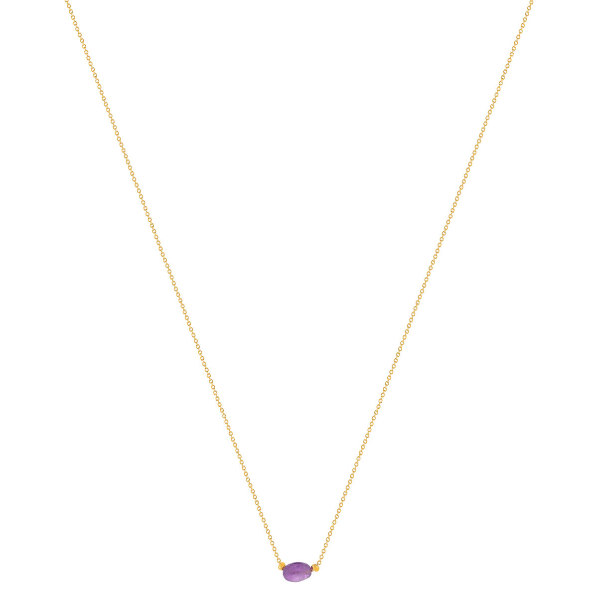 Collier plaqué or jaune améthyste 42 à 45 cm