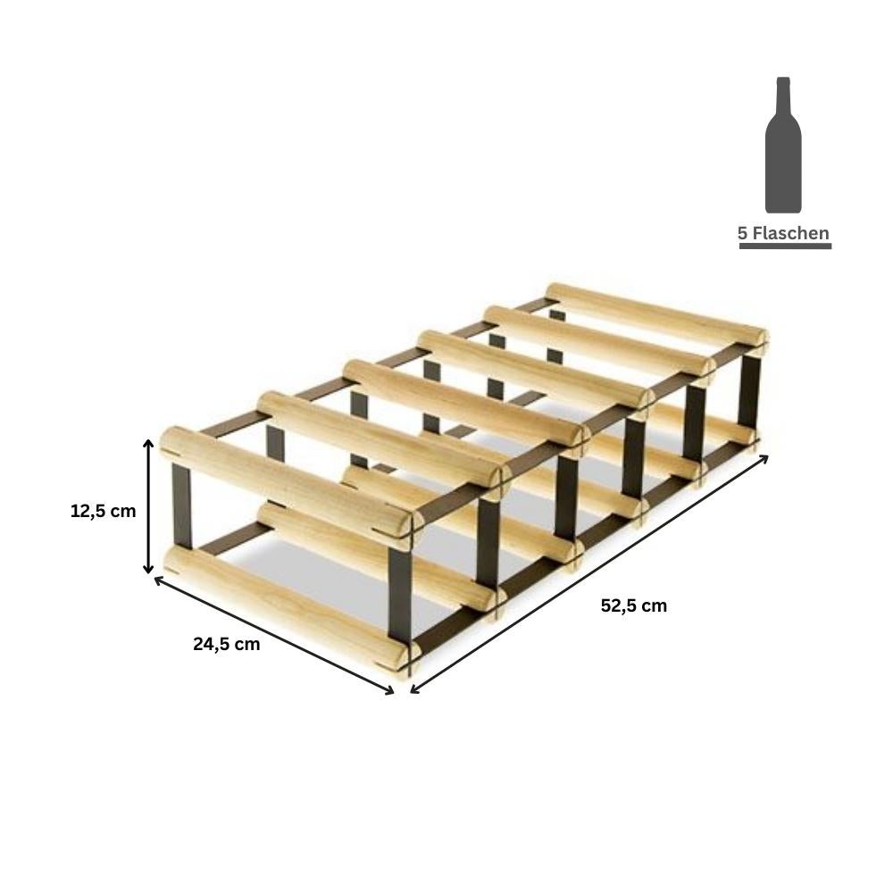 PROREGAL Modulair Wijnrek Vinotega Mod Metaal HxBxD 12,5 x 52,5 x 24,5 cm 5 x 1 Flessen Massief Dennenhout Natuurlijk