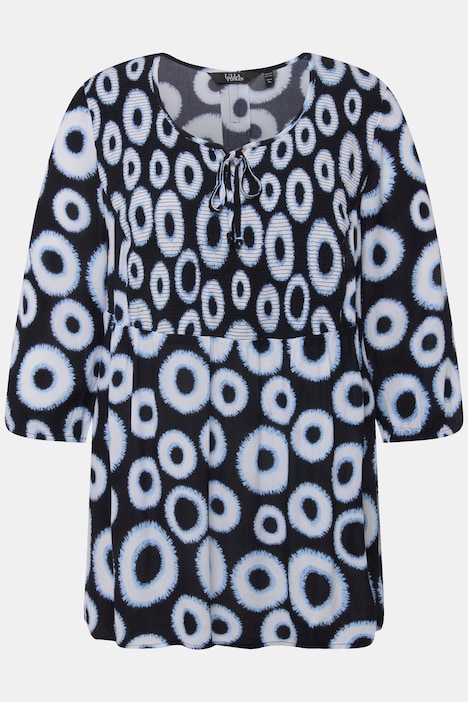 Smokbluse, Kreise, A-Linie, Rundhals, 3/4-Arm