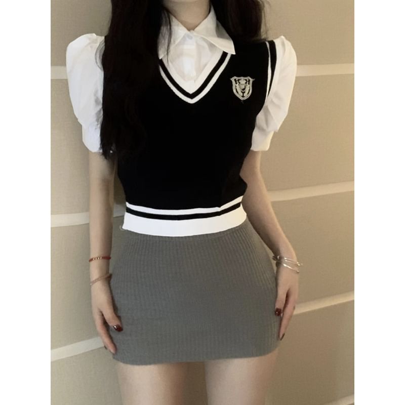 Dreamkura - V-hals applicatie gestreept vest