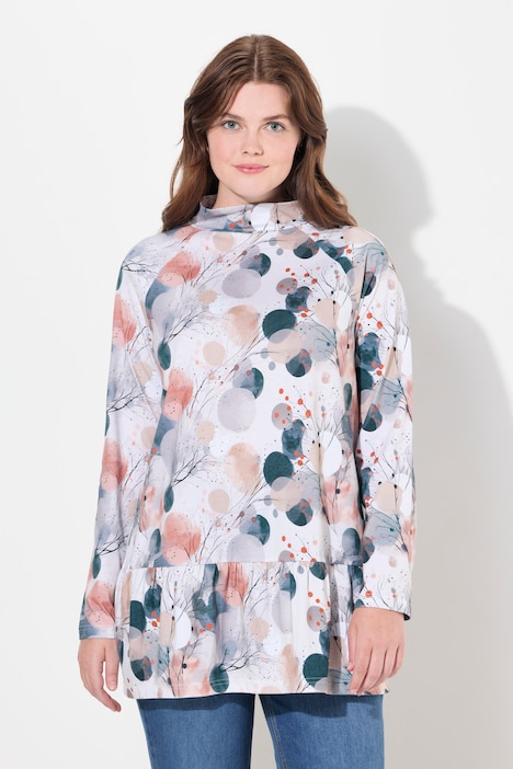 Longshirt, A-Linie, Stehkragen, Langarm, Biobaumwolle