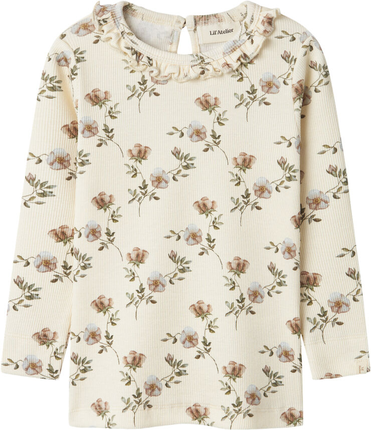 Lil' Atelier NMFGAVO ELS LS SLIM TOP LIL Turtledove/flowers