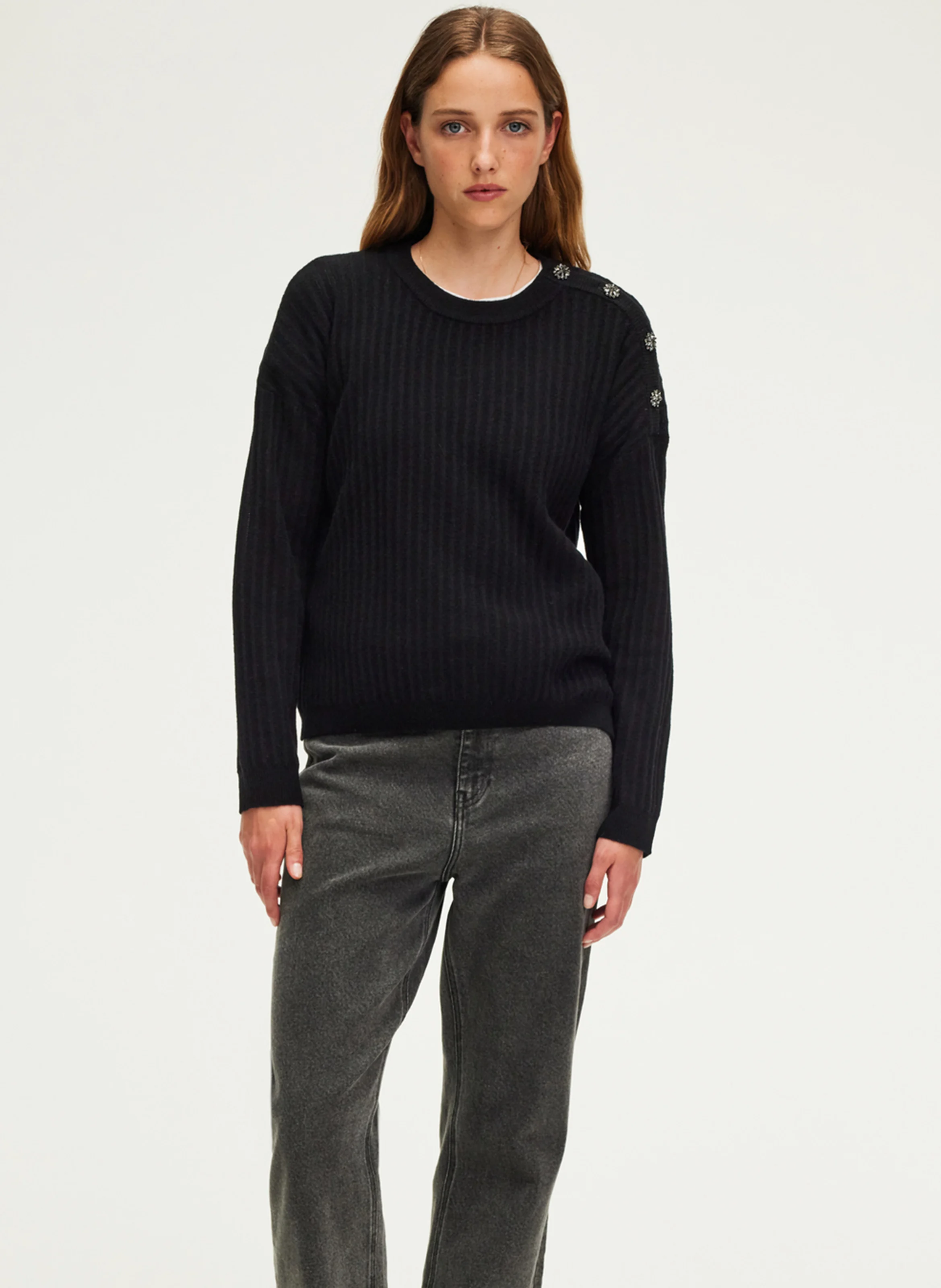 JASSIA - Pull droit col rond en laine | Noir