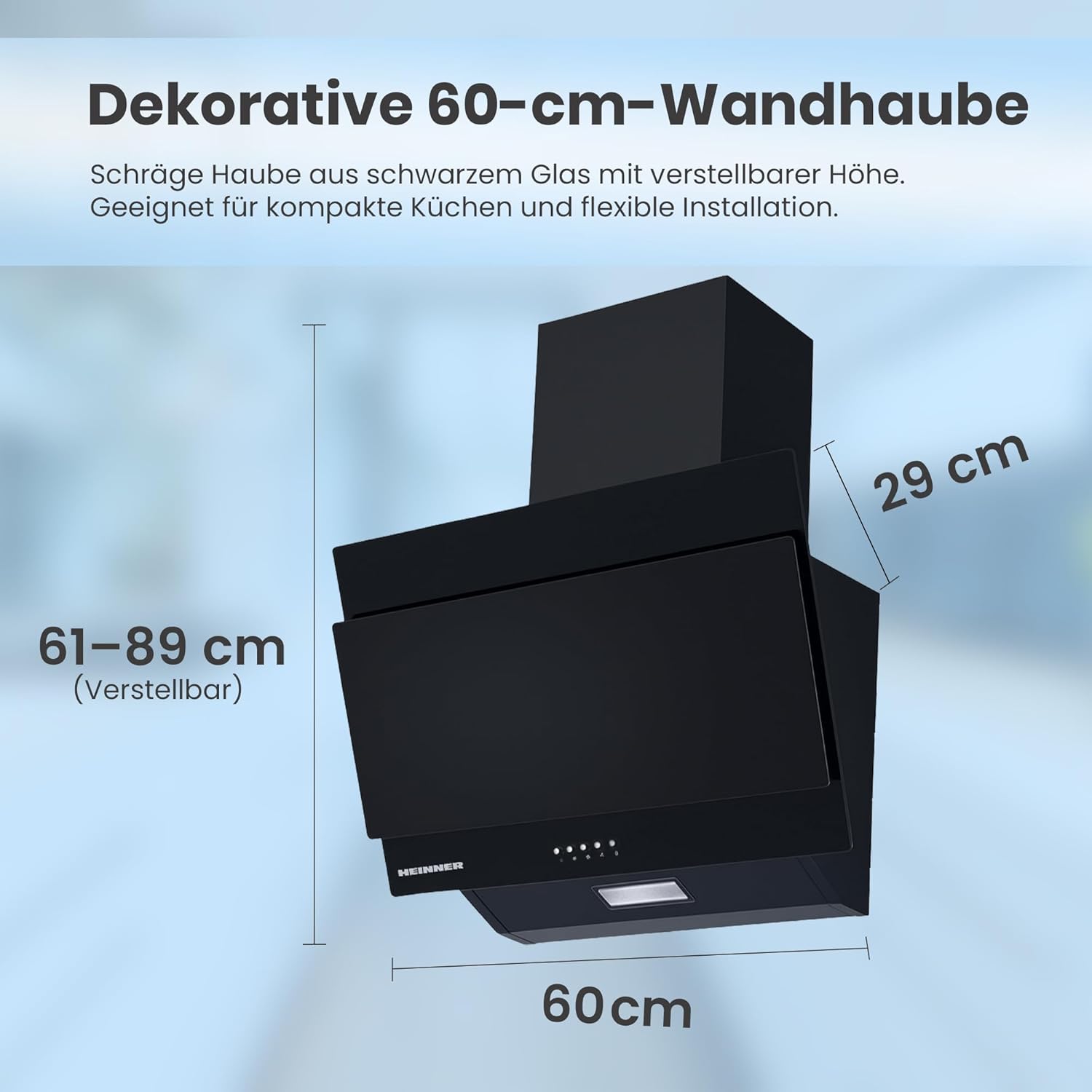 DCH-350RGBK Sloped Wall Hood Extractor | 60 cm Kitchen Cooker Hood | 276.6 m³/h Extraction Rate | LED Lighting | 3 Speed Settings | Black Glass Front | 5-Year Warranty