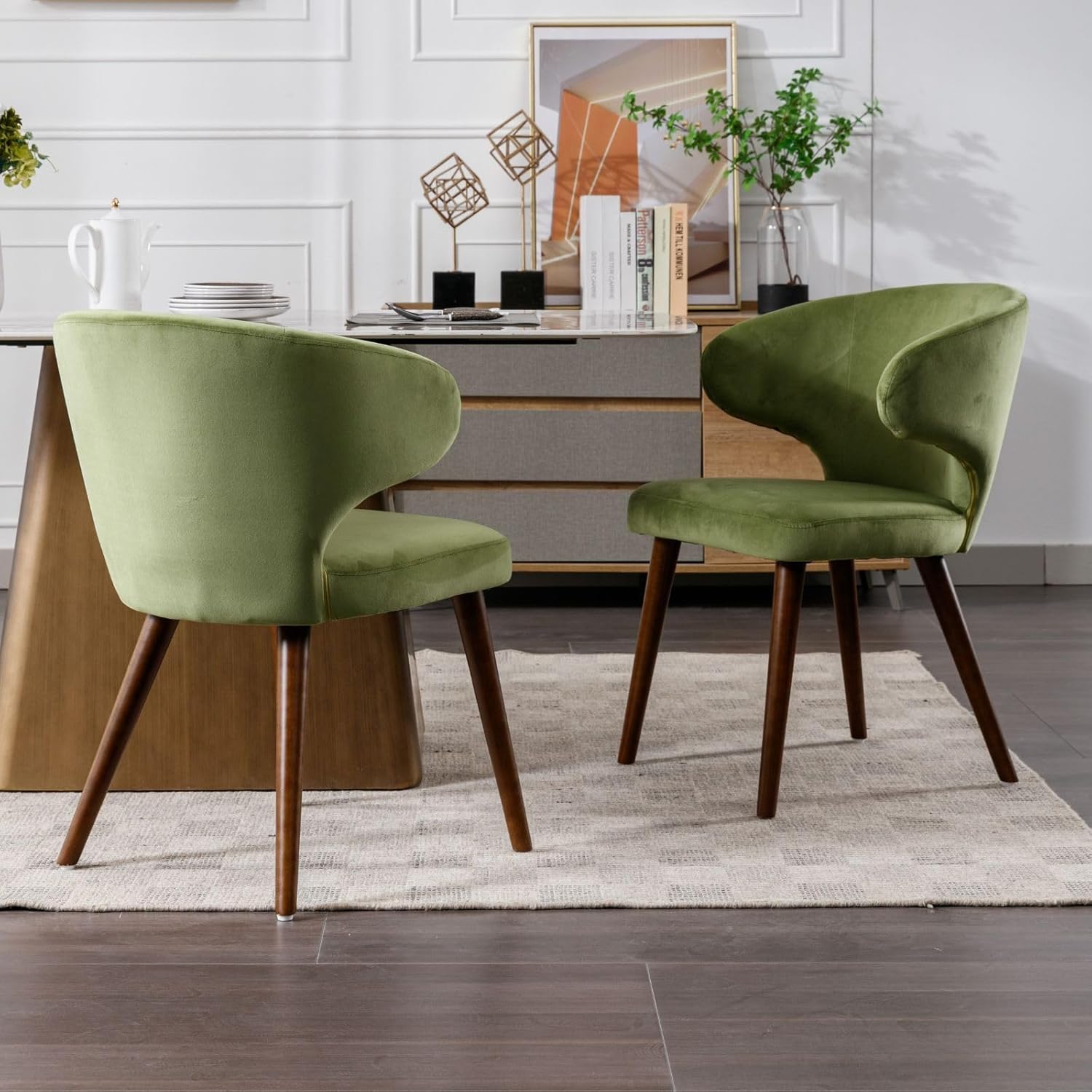 chairus Polsterstuhl Esszimmerstühle 2er Set Samt Küchenstühle mit Holzbeinen Modern Relaxstuhl Wohnzimmer (Grün-2(Samt))