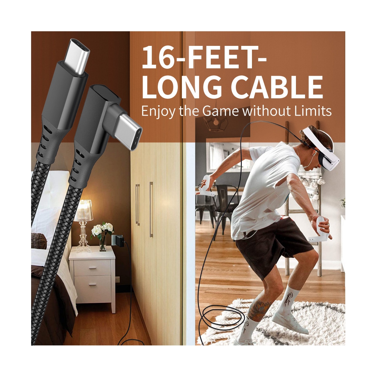 Overgangskabel USB-C for Oculus Quest 2 Black 5 meter