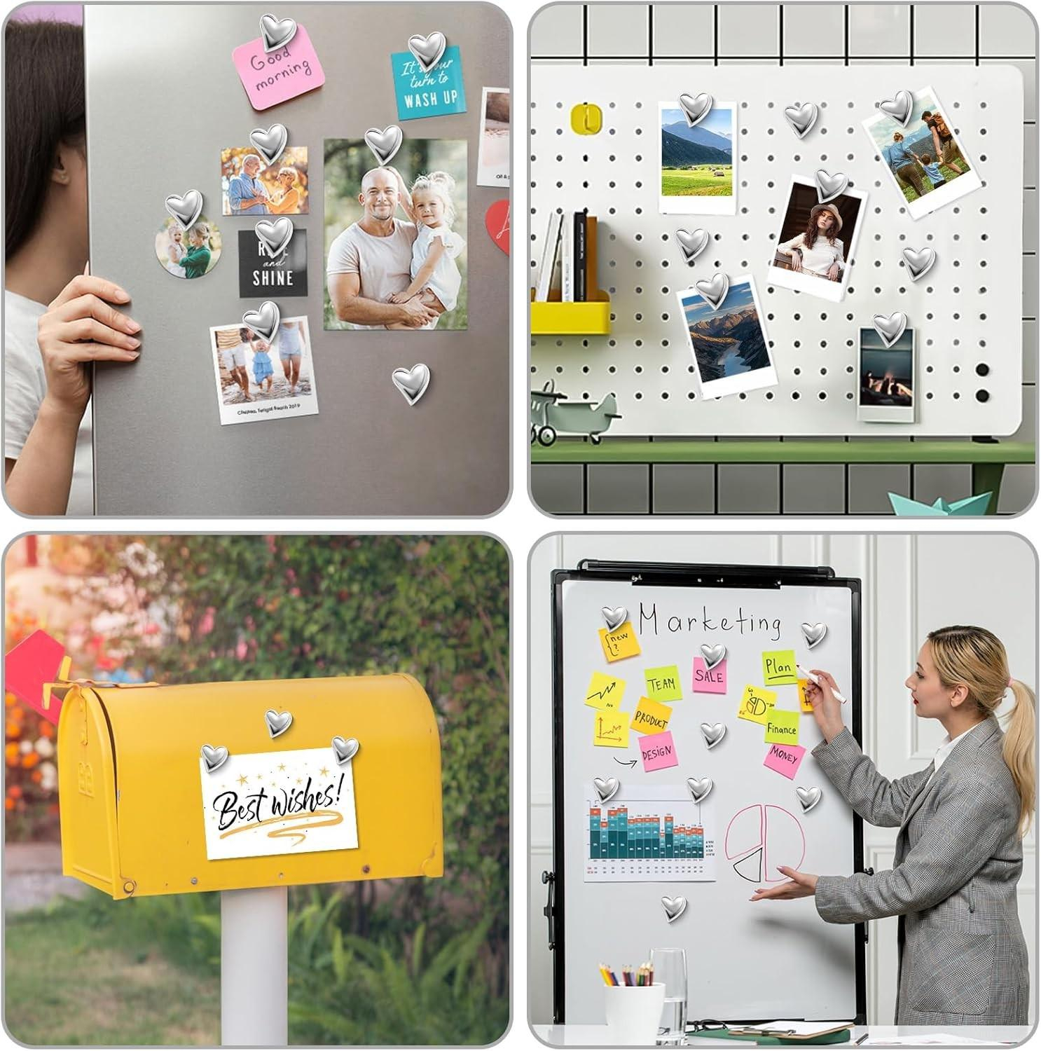 (10er Set) 3D Metall Magnet Deko Herz Notizmagnet für Whiteboard   Kühlschrank - Silber