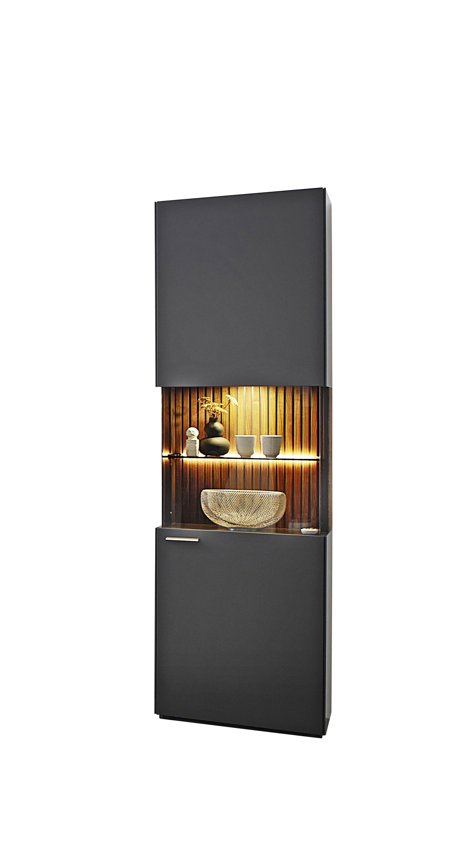 Mondo Vitrine LAZISE 56x198 cm Schiefer Schwarz / Nussbaum